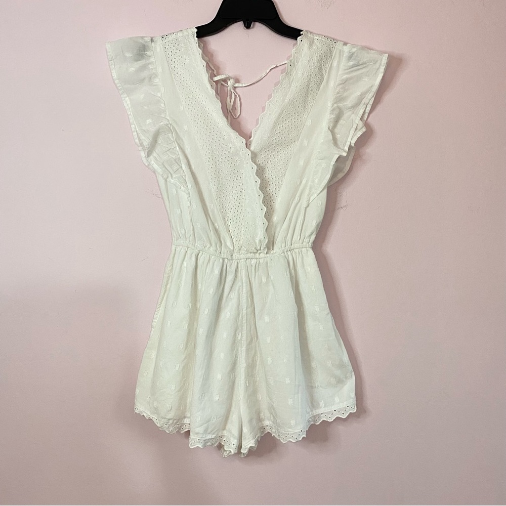 American Eagle Eyelet Pattern Lace White Romper S… - image 3